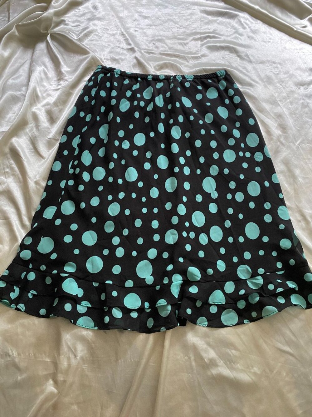 Vintage y2k Teal Blue Black Polka Dot Ruffle Skirt Fairy Going Out Size 12P